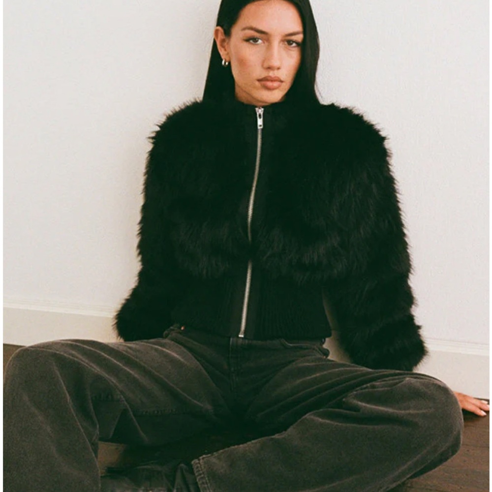 Motel rocks Homari Shaggy Faux Fur Jacket In Black - Picture 4 of 4